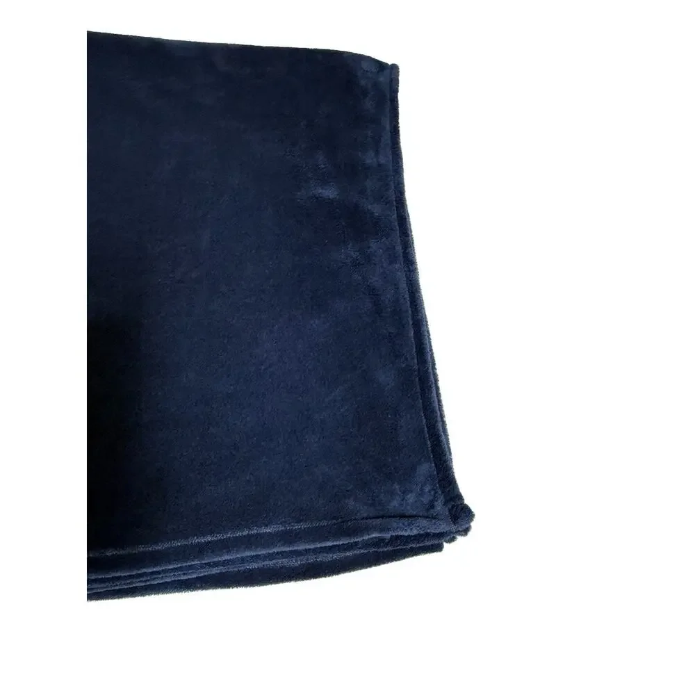 Kate Spade Queen Size Fleece Coverlet Plush Navy Blue Soft Fleece Throw Blanket